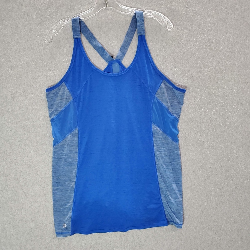 Athleta Women Activewear Top Large Blue Tank Runlight Reflector Racerback Logo